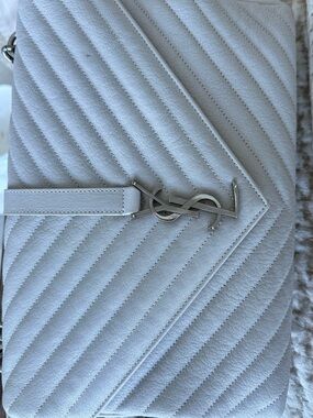 Saint Laurent Light Grey Quilted YSL Crossbody Bag